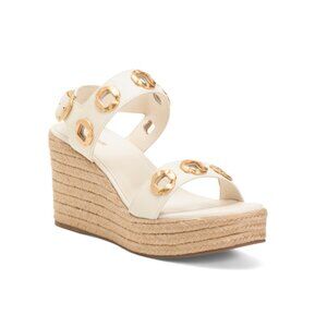LARROUDE Ivory Handmade In Brazil Leather Milan Espadrille Wedge Sandals